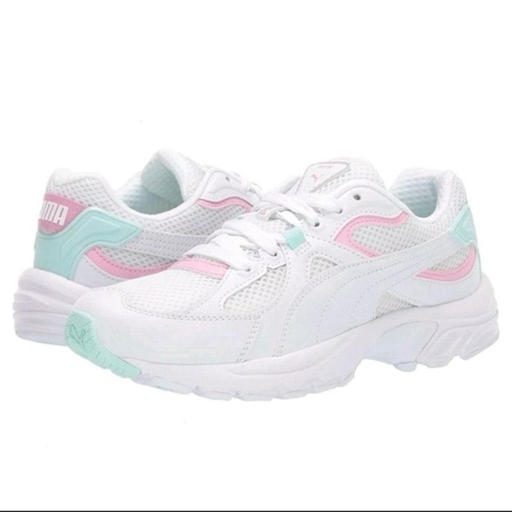 Puma White Athletic Sneakers with Pink & Mint Accents